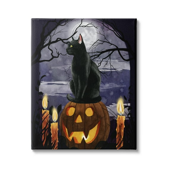 Stupell Industries Full Moon Halloween Night Spooky Black Cat Jack-o'-lantern, 36 x 48, Design by Grace Popp