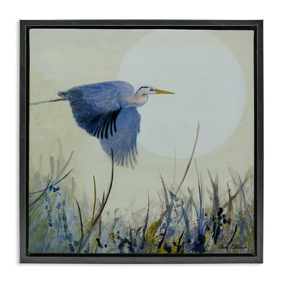Stupell Industries Full Moon & Heron Birds Painting Black Floater Framed Canvas Art Print Wall Art, 18 x 18