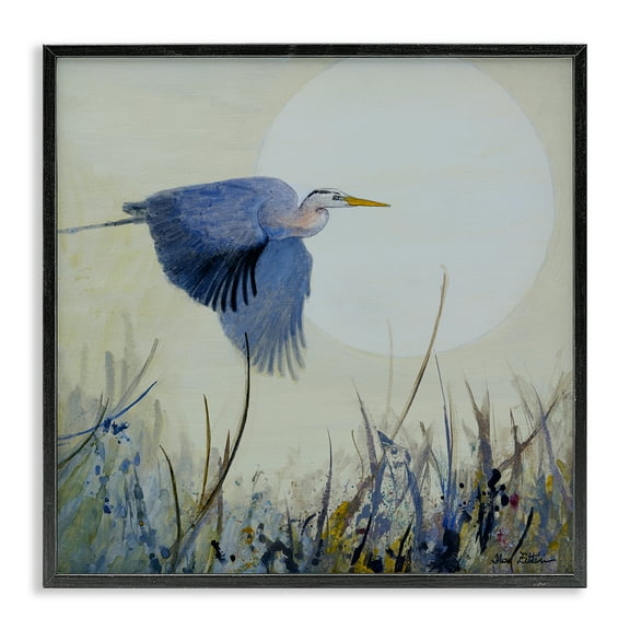 Stupell Industries Full Moon & Heron Birds Painting Black Framed Art Print Wall Art, 12 x 12