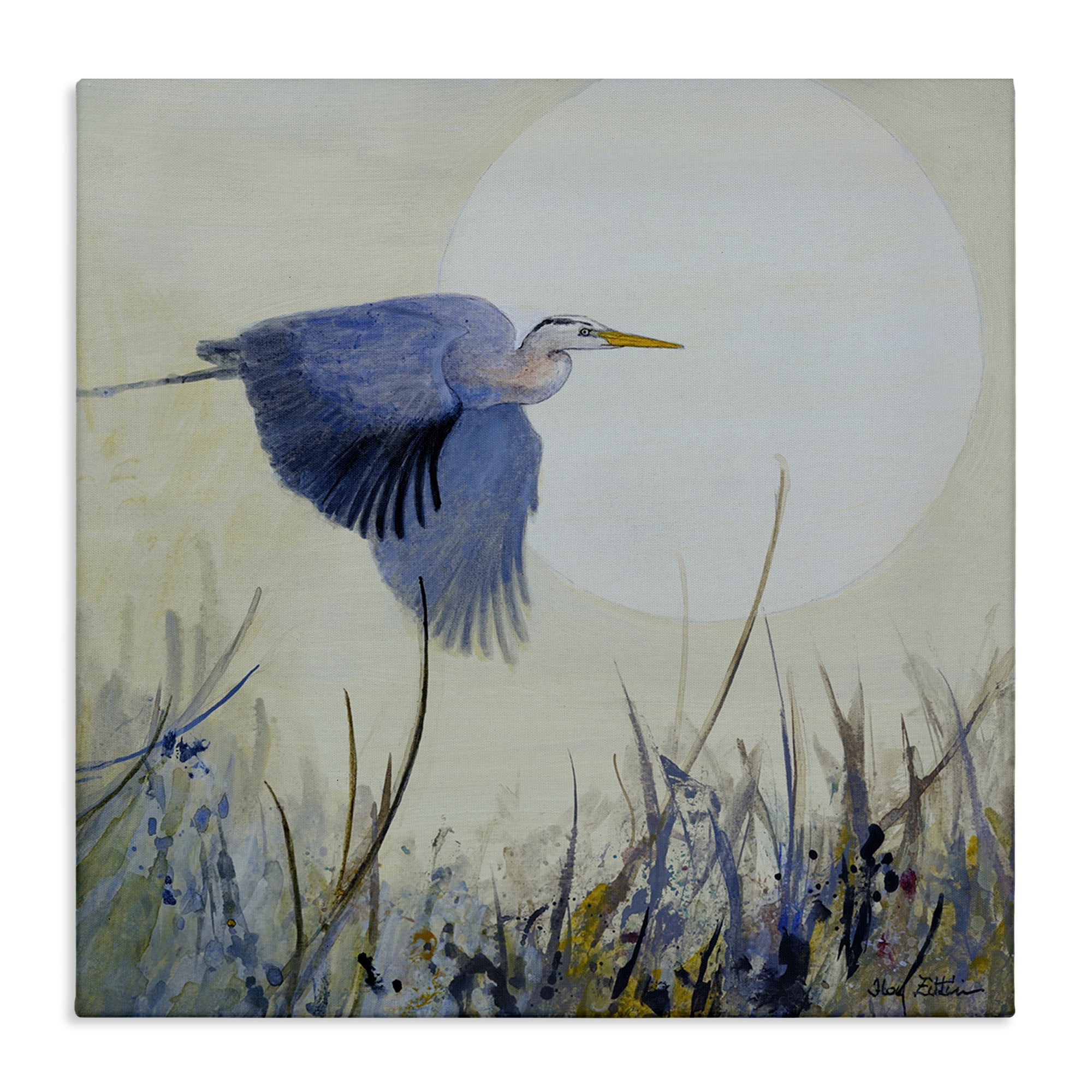 Stupell Industries Full Moon & Heron Birds Painting Wrapped Canvas Art Print Wall Art, 17 x 17