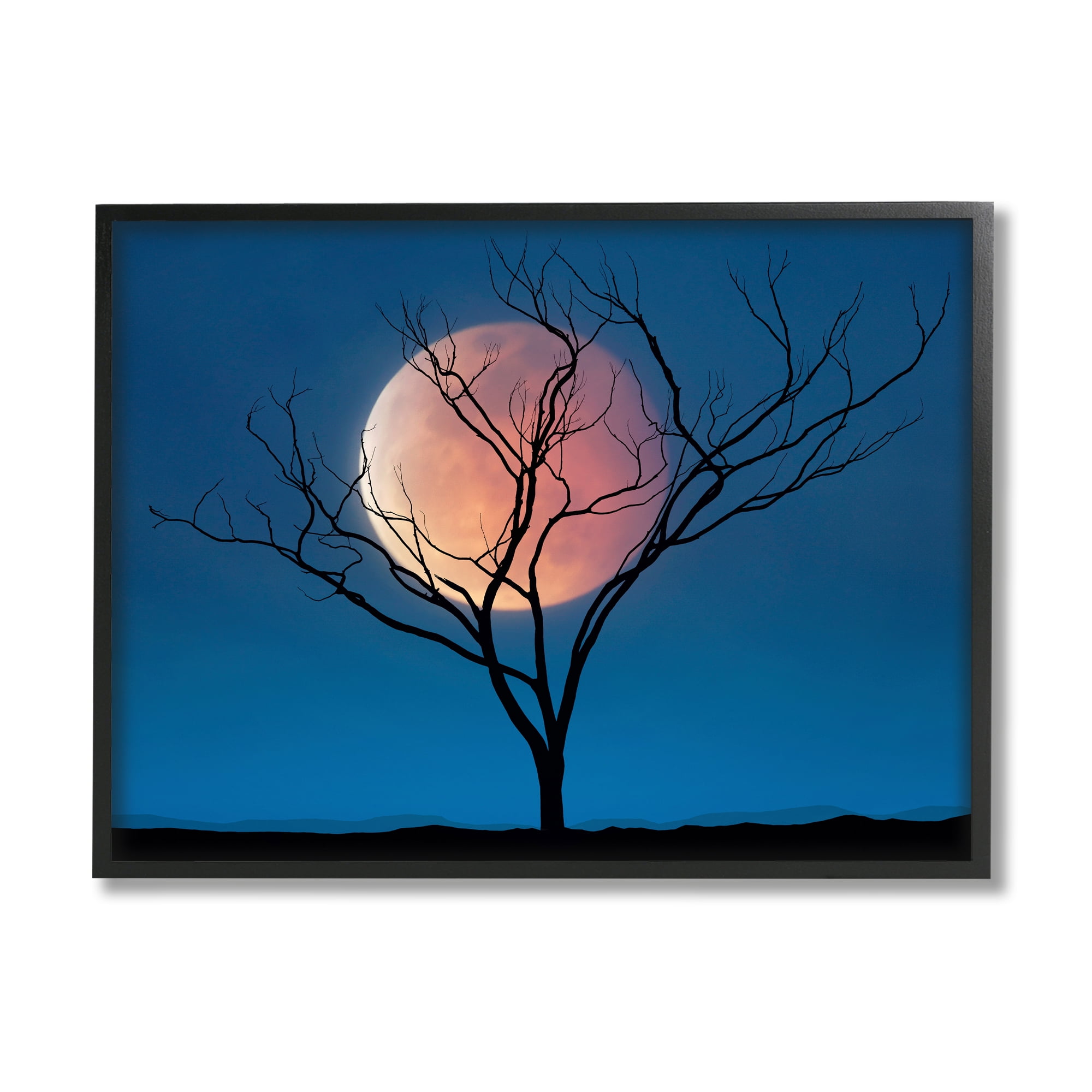 Stupell Industries Full Moon & Tree Landscape Painting Black Framed Art Print Wall Art, 30 x 24