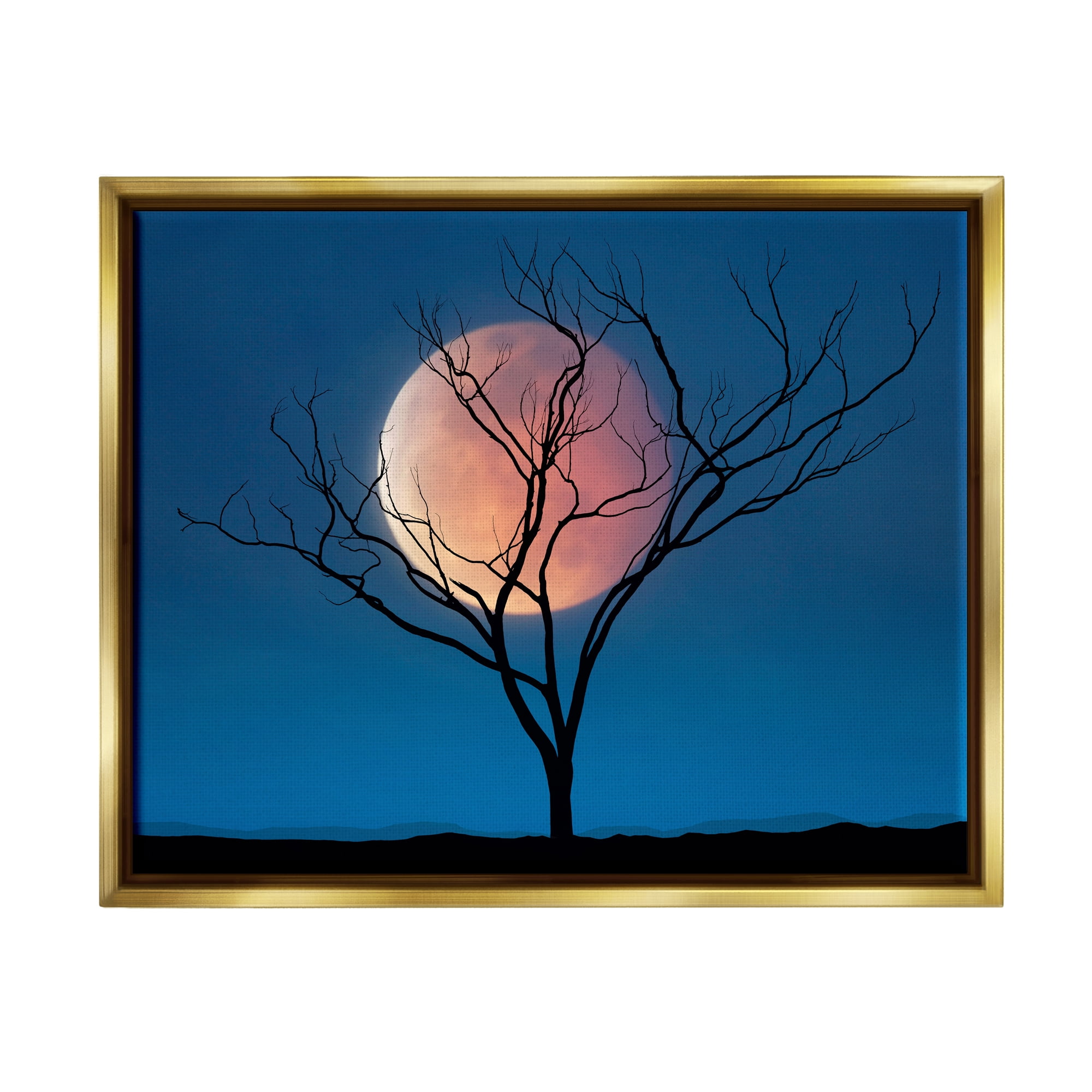 Stupell Industries Full Moon & Tree Landscape Painting Gold Floater Framed Canvas Art Print Wall Art, 31 x 25