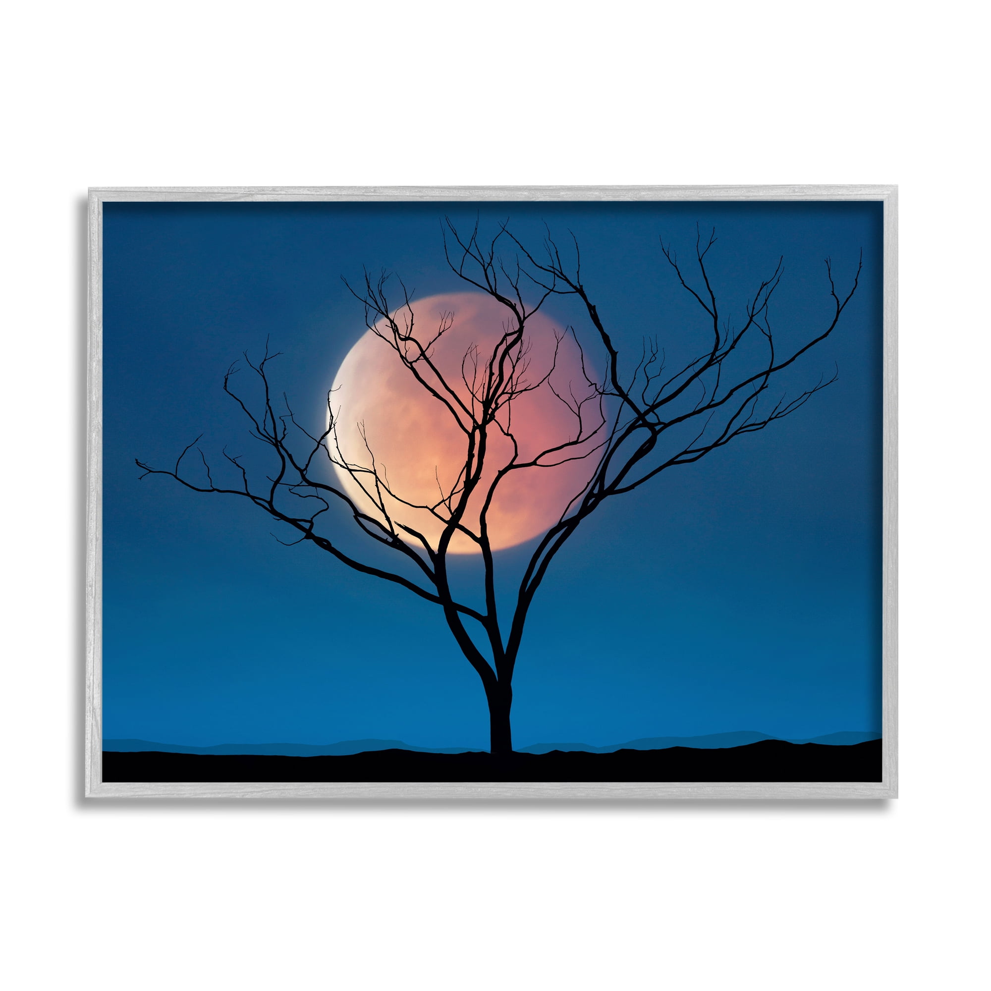 Stupell Industries Full Moon & Tree Landscape Painting Gray Framed Art Print Wall Art, 30 x 24
