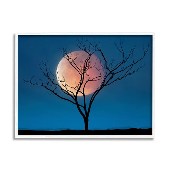 Stupell Industries Full Moon & Tree Landscape Painting White Framed Art Print Wall Art, 30 x 24