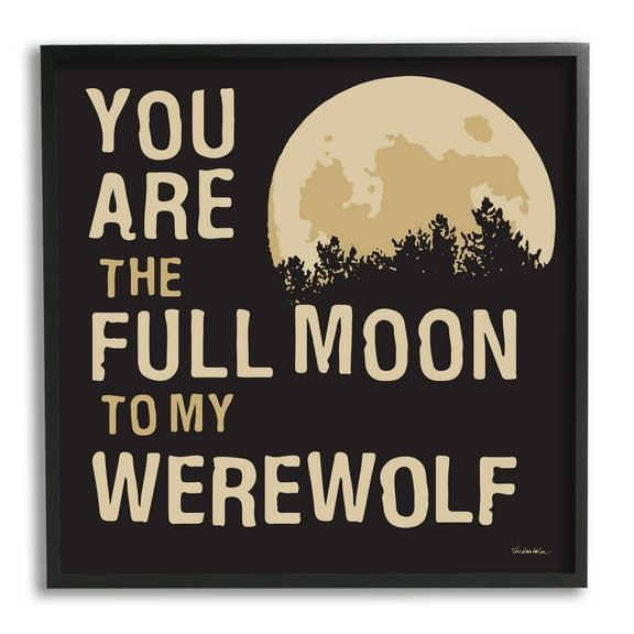 Stupell Industries Full Moon Werewolf Phrase Holiday Painting Black Framed Art Print Wall Art, 12 x 12