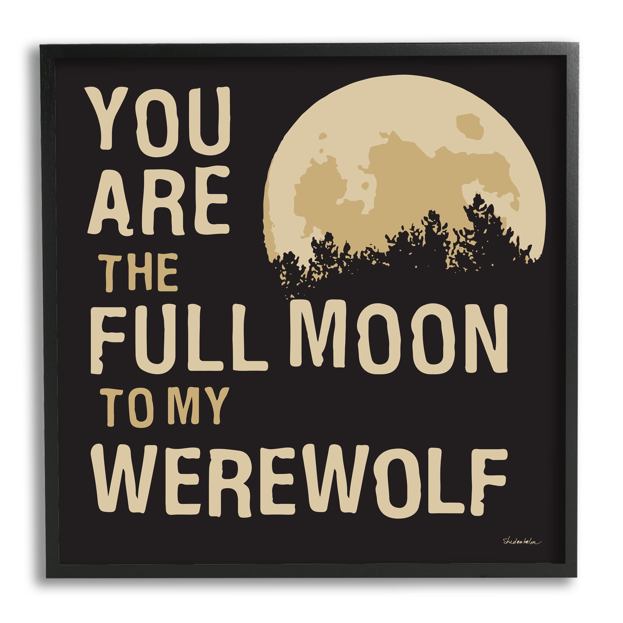 Stupell Industries Full Moon Werewolf Phrase Holiday Painting Black Framed Art Print Wall Art, 17 x 17