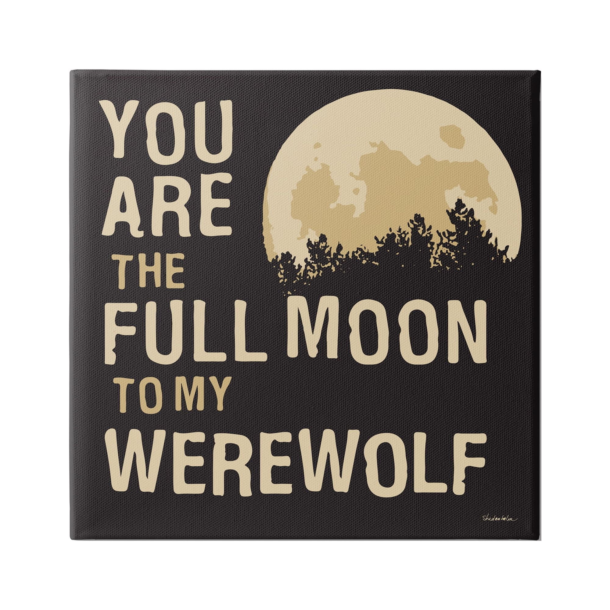 Stupell Industries Full Moon Werewolf Phrase Holiday Painting Gallery Wrapped Canvas Print Wall Art, 17 x 17
