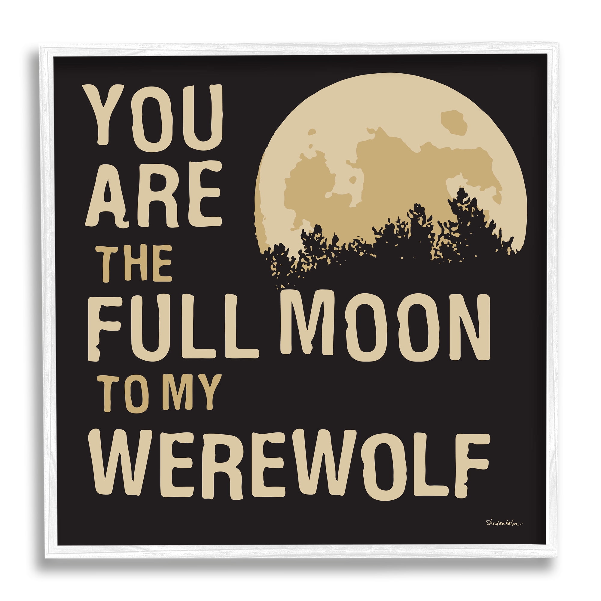 Stupell Industries Full Moon Werewolf Phrase Holiday Painting White Framed Art Print Wall Art, 17 x 17