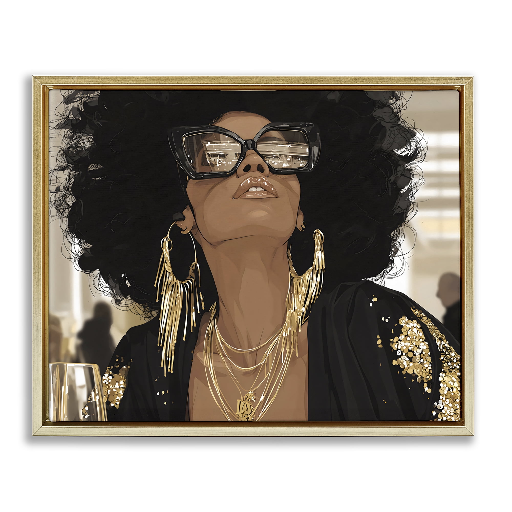 Stupell Industries Full Of Confidence Beautiful Woman Gold Framed Floater Canvas Wall Art, design by Franklyn Gregory