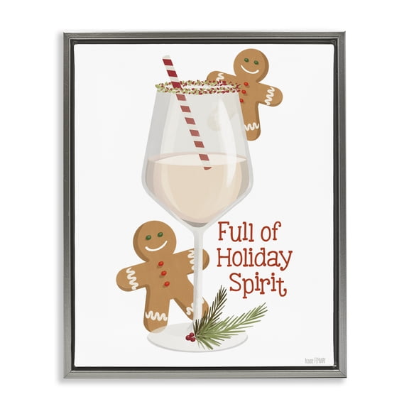 Stupell Industries - Full Of Holiday Spirits Gray Floating Frame Canvas Art, 25 x 31, Made In USA