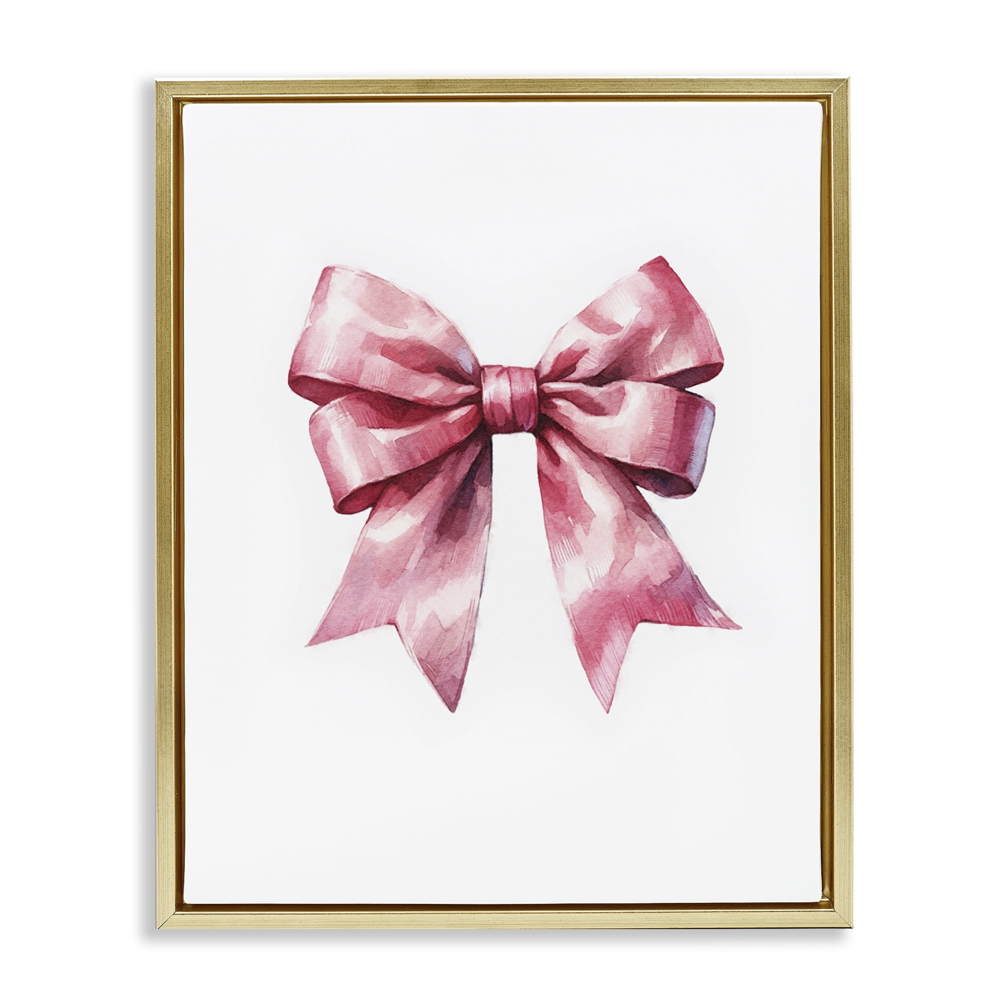 Stupell Industries Full Pink Ribbon Fashion Painting Gold Floater Framed Canvas Art Print Wall Art, 17 x 21