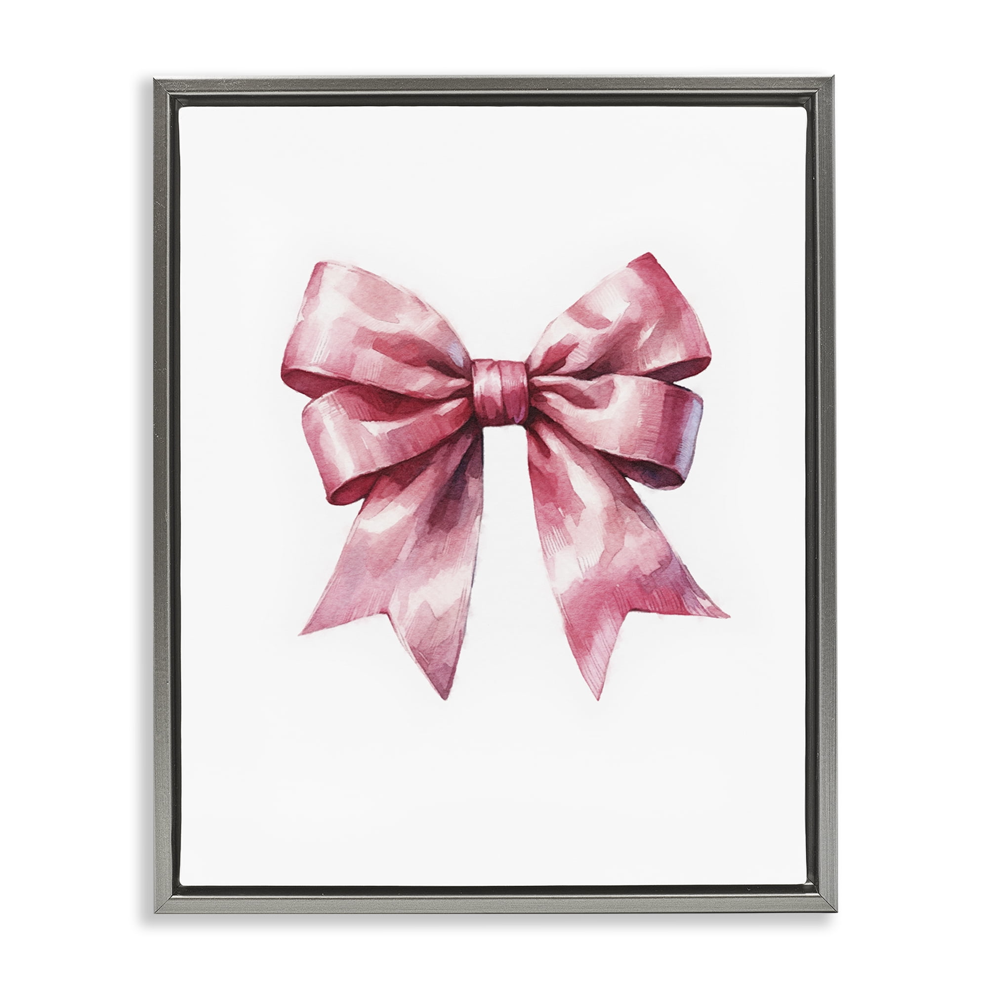 Stupell Industries Full Pink Ribbon Fashion Painting Gray Floater Framed Canvas Art Print Wall Art, 17 x 21