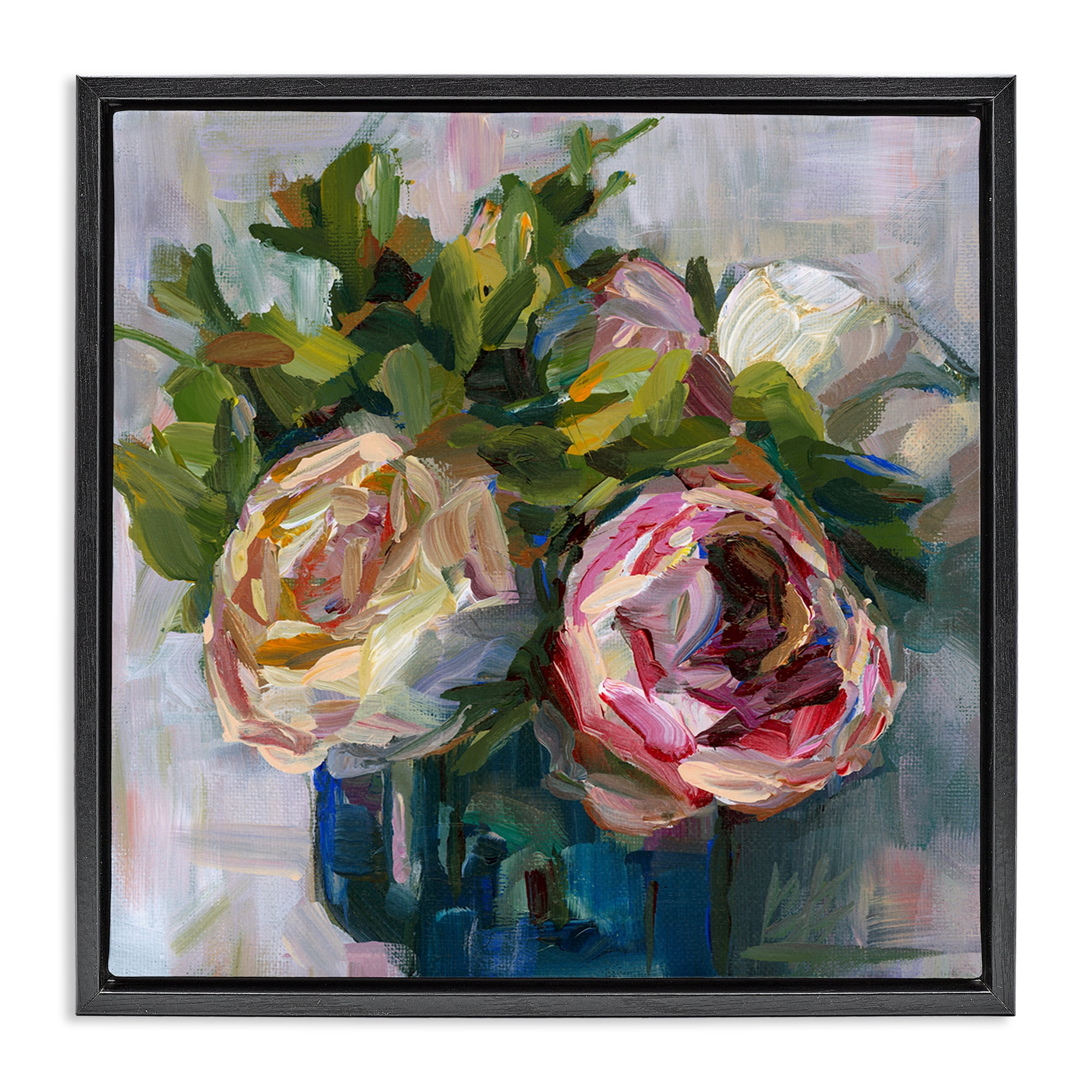 Stupell Industries Full Ranunculus Blooms Botanical & Floral Painting Black Floater Framed Art Print Wall Art, 18 x 18
