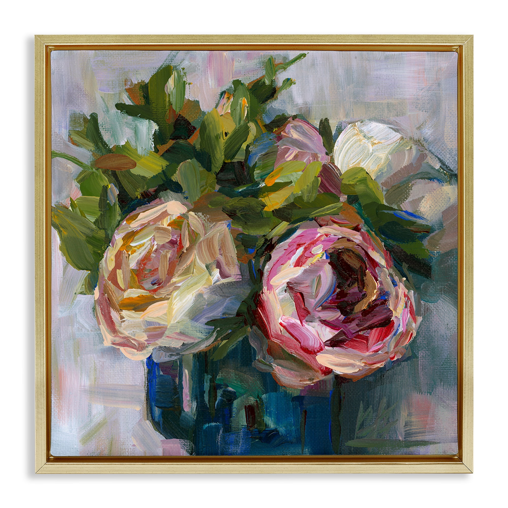 Stupell Industries Full Ranunculus Blooms Botanical & Floral Painting Gold Floater Framed Art Print Wall Art, 25 x 25