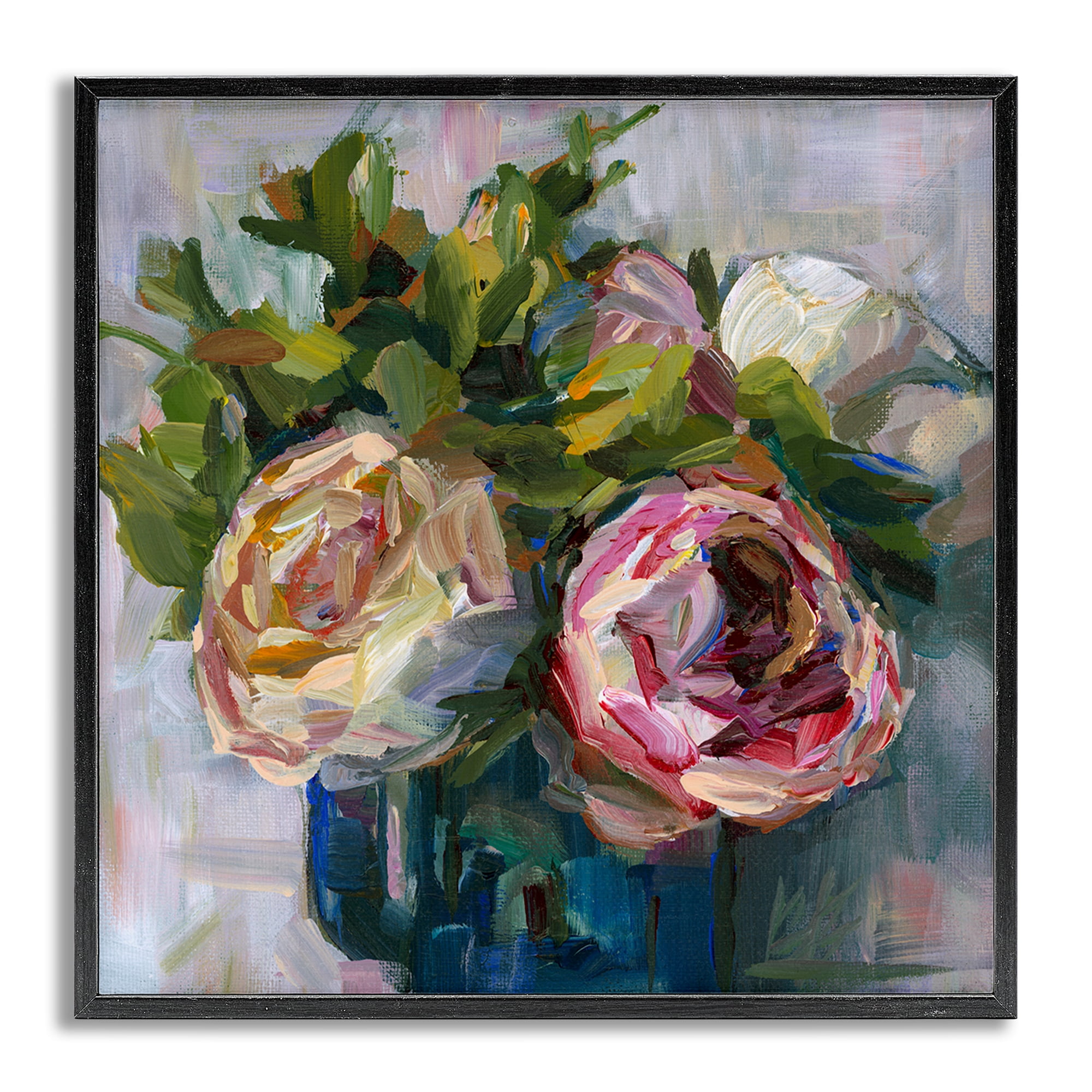 Stupell Industries Full Ranunculus Blooms Botanical & Floral Painting Gray Framed Art Print Wall Art, 17 x 17