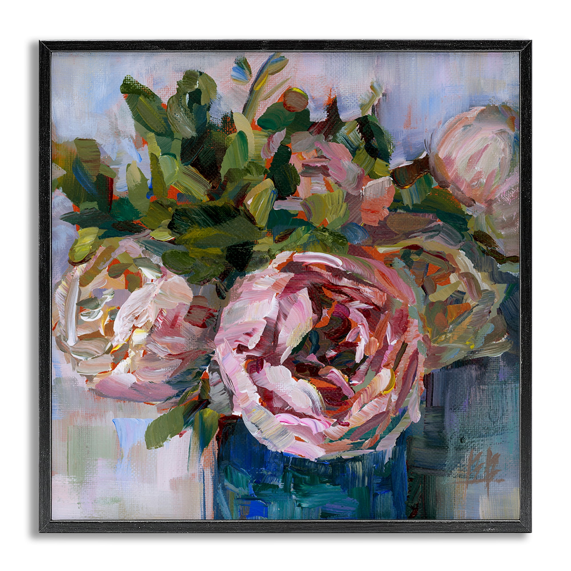 Stupell Industries Full Ranunculus Bouquet Botanical & Floral Painting Gray Framed Art Print Wall Art, 17 x 17
