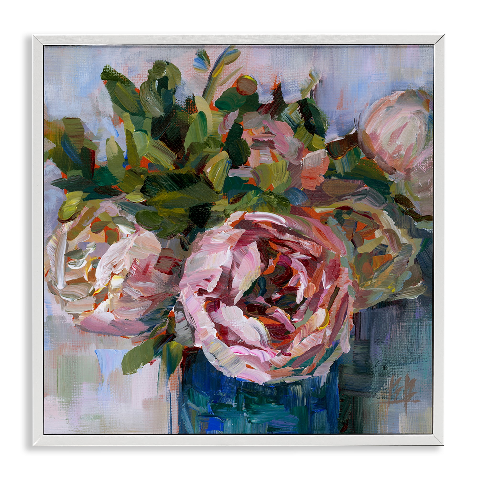 White Framed 12" x 12" Abstract Floral Print