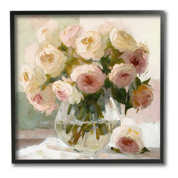 Stupell Industries Full Rose Blossoms Botanical & Floral Painting Black Framed Art Print Wall Art, 17 x 17