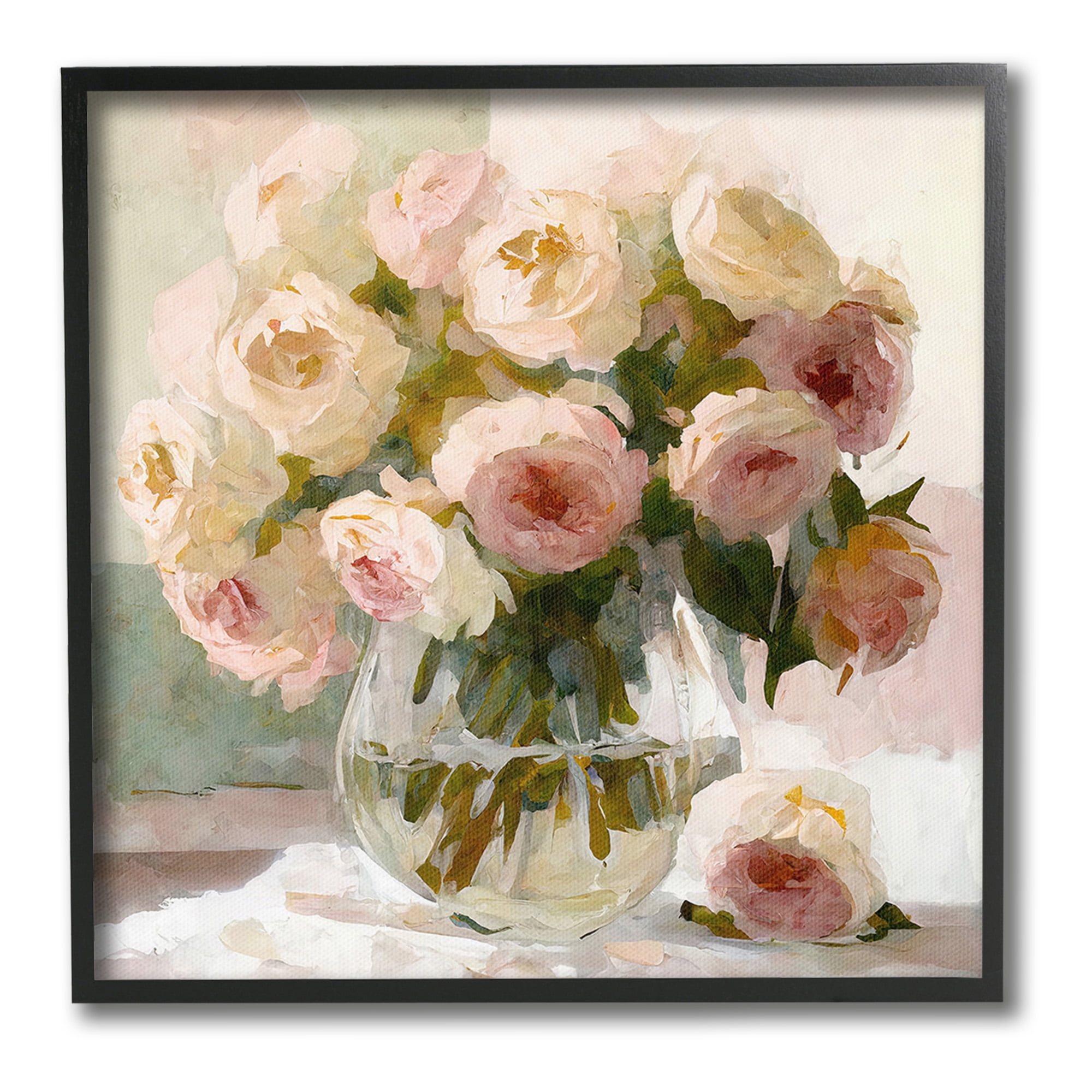Stupell Industries Full Rose Blossoms Botanical & Floral Painting Black Framed Art Print Wall Art, 24 x 24