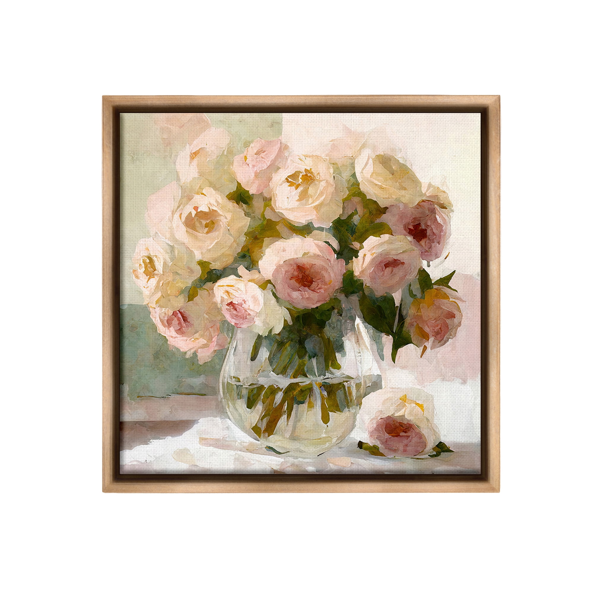 Stupell Industries Full Rose Blossoms Botanical & Floral Painting Brown Floater Framed Canvas Art Print Wall Art, 25 x 25
