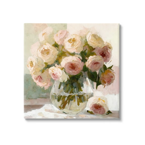 Stupell Industries Full Rose Blossoms Botanical & Floral Painting Gallery Wrapped Canvas Art Print Wall Art, 17 x 17