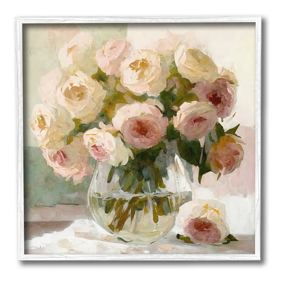 Stupell Industries Full Rose Blossoms Botanical & Floral Painting White Framed Art Print Wall Art, 12 x 12