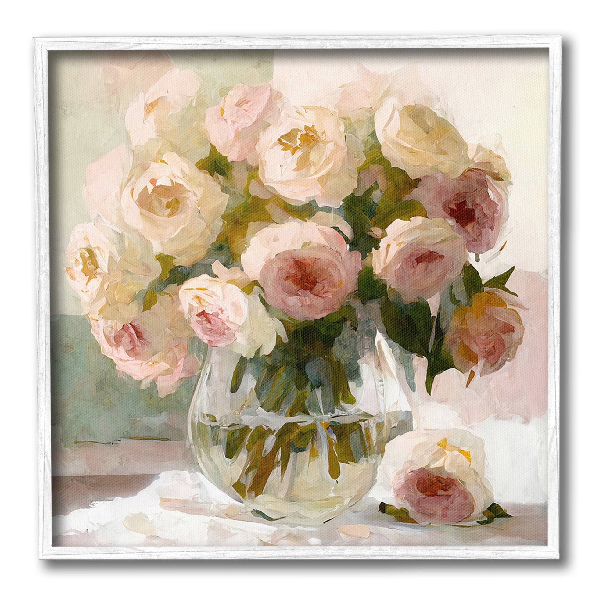 Stupell Industries Full Rose Blossoms Botanical & Floral Painting White Framed Art Print Wall Art, 24 x 24