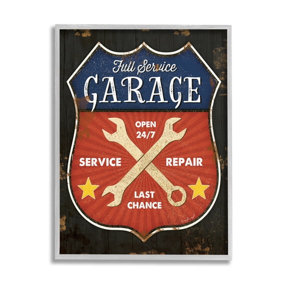 Stupell Industries Full Service Garage Sign Rustic Americana Highway Symbol, 16 x 20, Designed by Jennifer Pugh