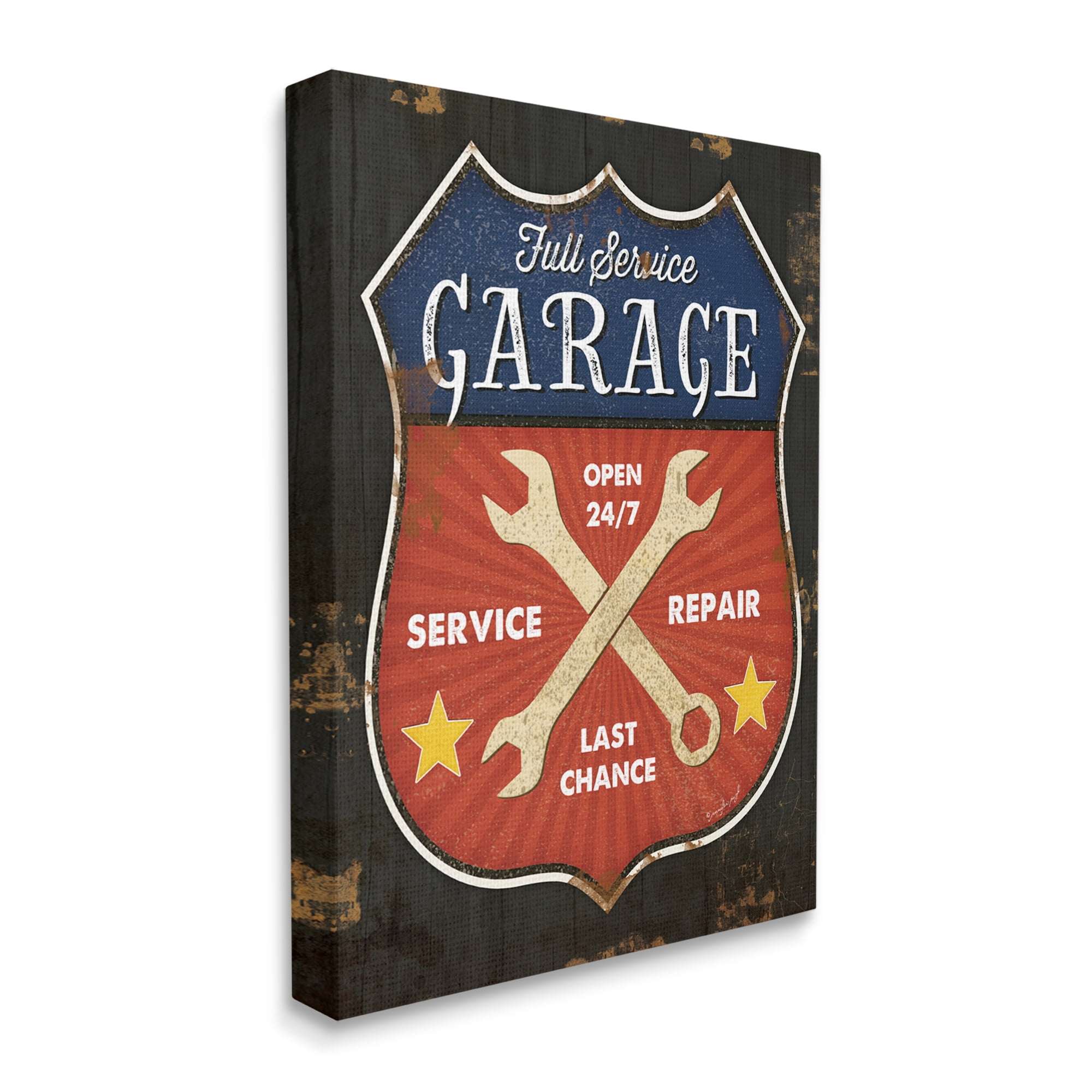 Stupell Industries Full Service Garage Sign Rustic Americana Highway Symbol, 16 x 20, Designed by Jennifer Pugh