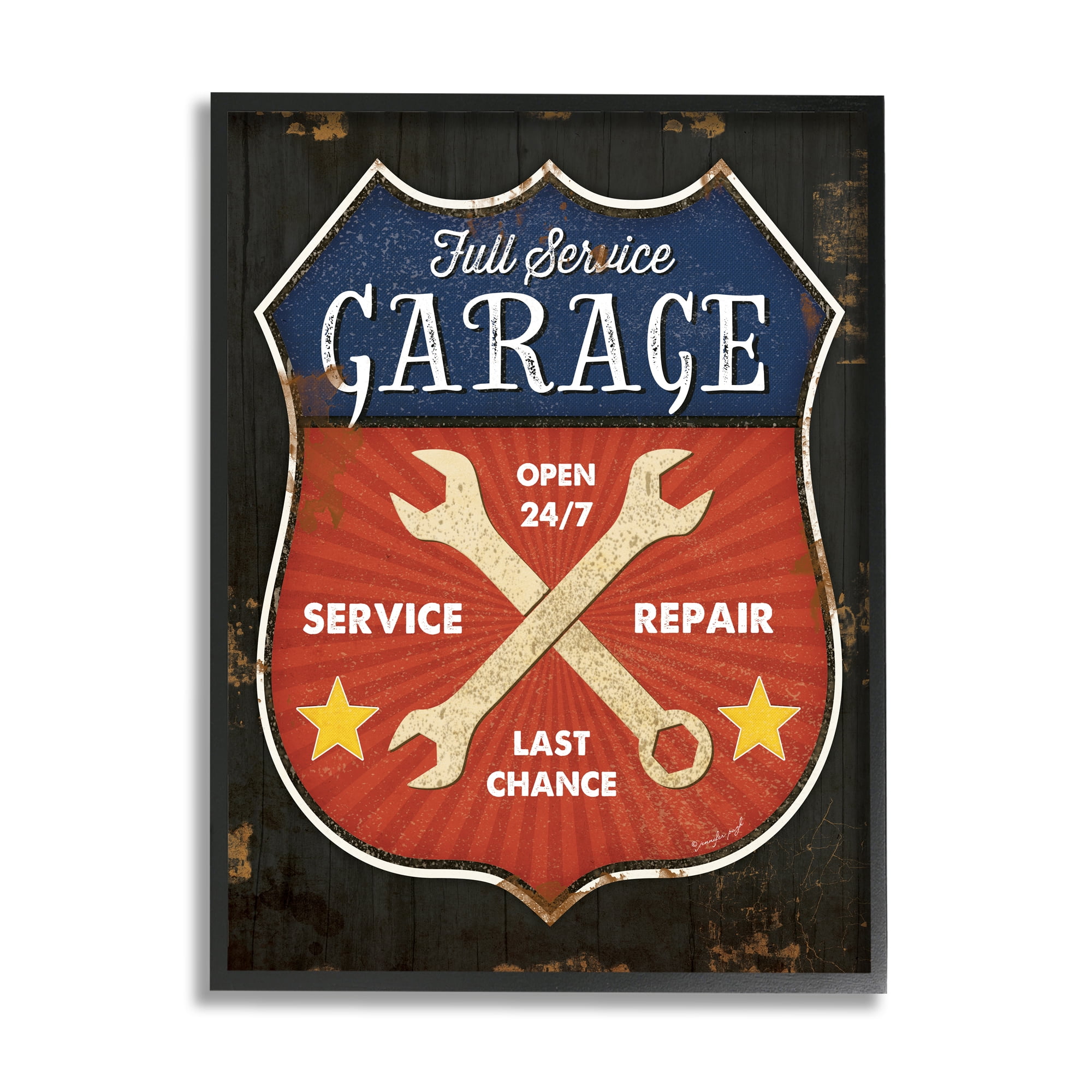 Stupell Industries Full Service Garage Sign Rustic Americana Highway Symbol, 24 x 30, Designed by Jennifer Pugh