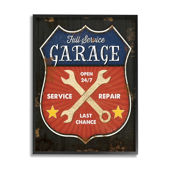 Stupell Industries Full Service Garage Sign Rustic Americana Highway Symbol, 24 x 30, Designed by Jennifer Pugh
