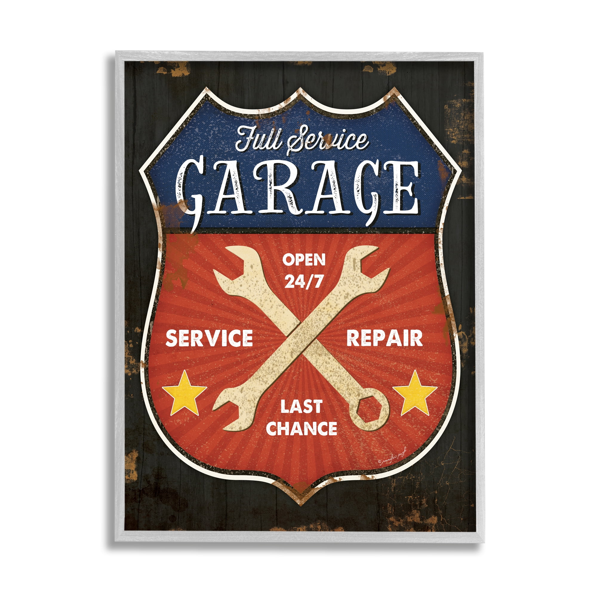 Stupell Industries Full Service Garage Sign Rustic Americana Highway Symbol, 24 x 30, Designed by Jennifer Pugh