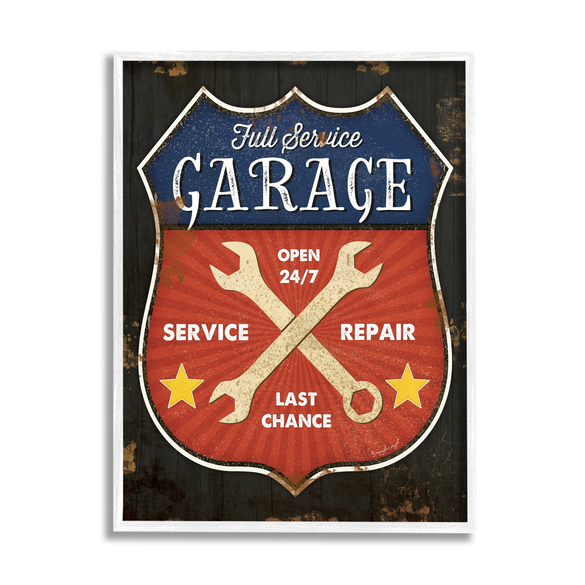 Stupell Industries Full Service Garage Sign Rustic Americana Highway Symbol, 24 x 30, Designed by Jennifer Pugh