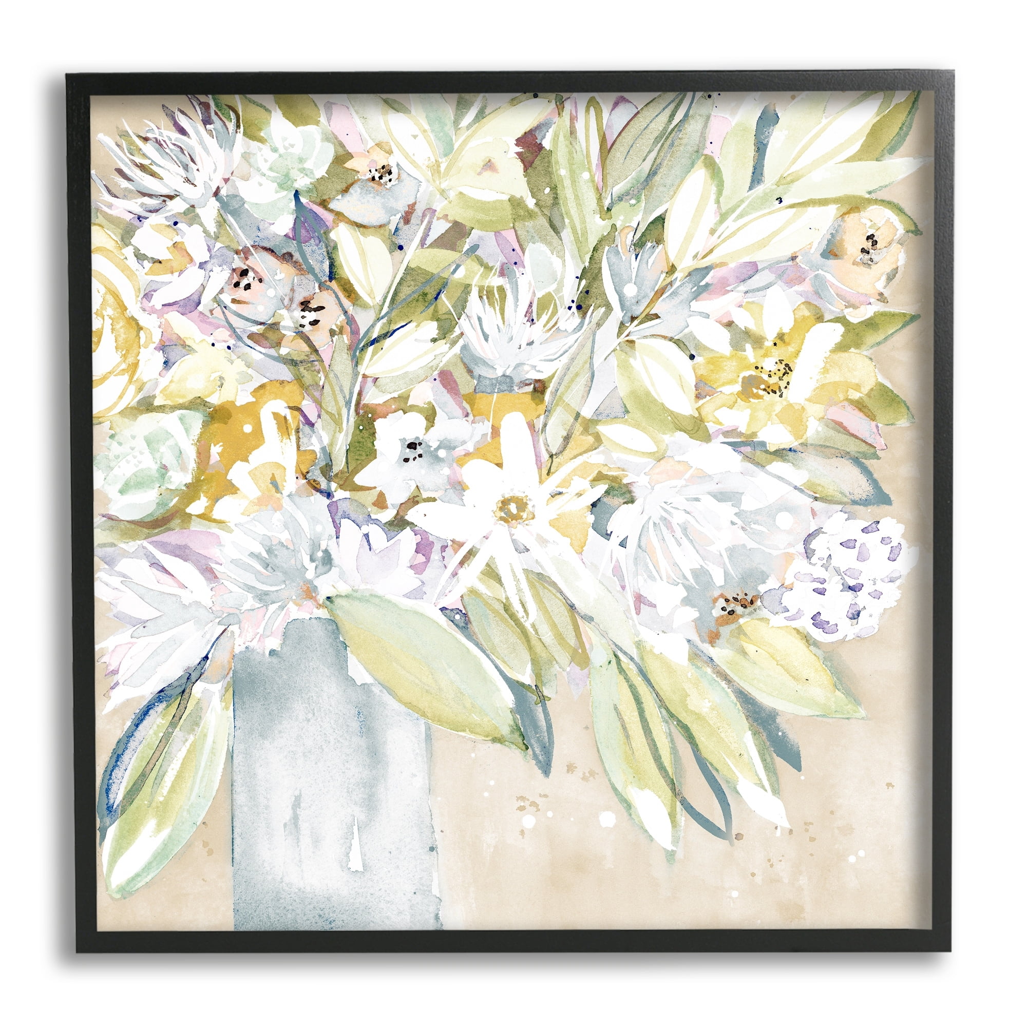 Stupell Industries Full Varied Floral Arrangement White Petals Vase Painting Black Framed Art Print Wall Art, Design by Krinlox