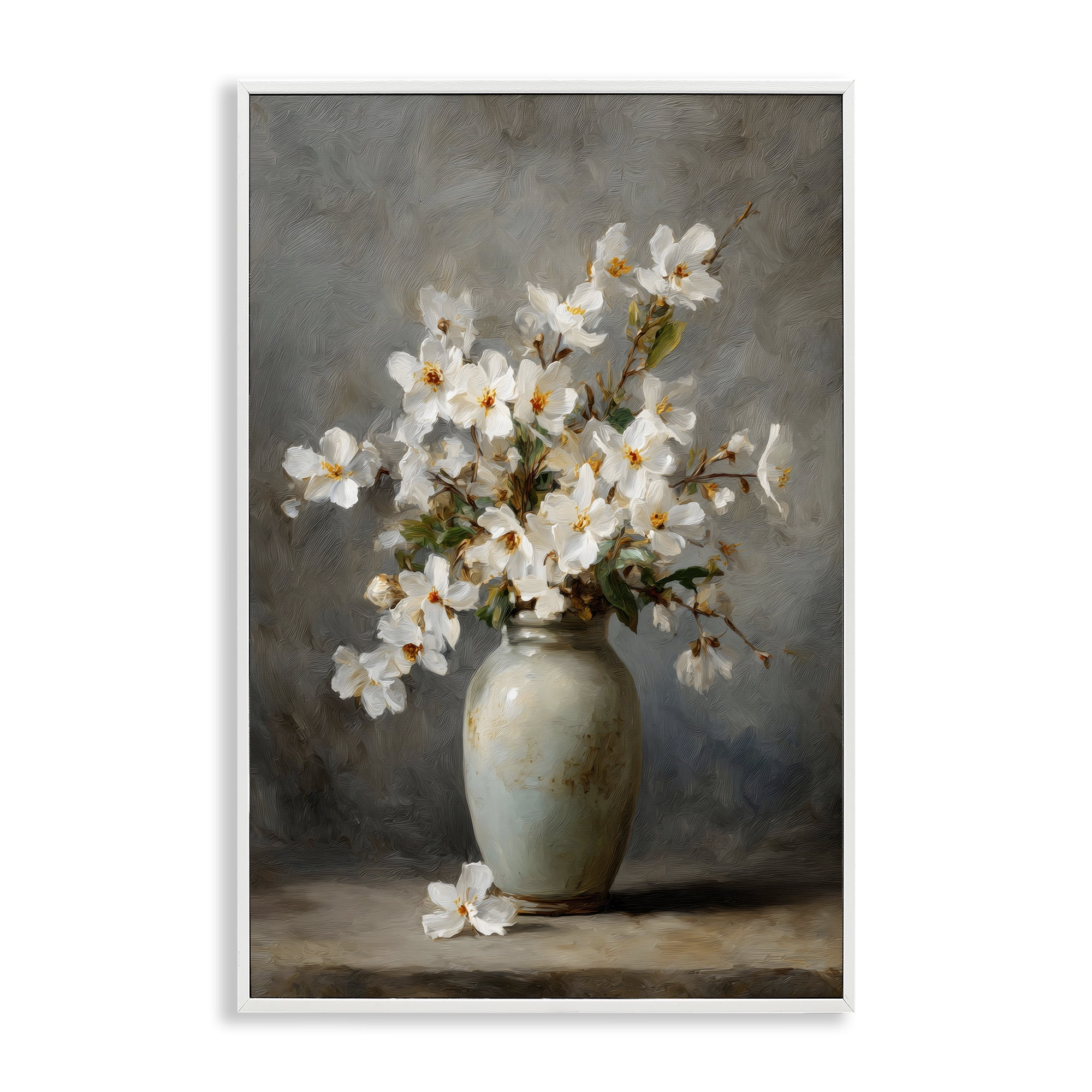 Stupell Industries Full White Flowers in Vase White Framed Giclee Art, design by Petal Prints Design