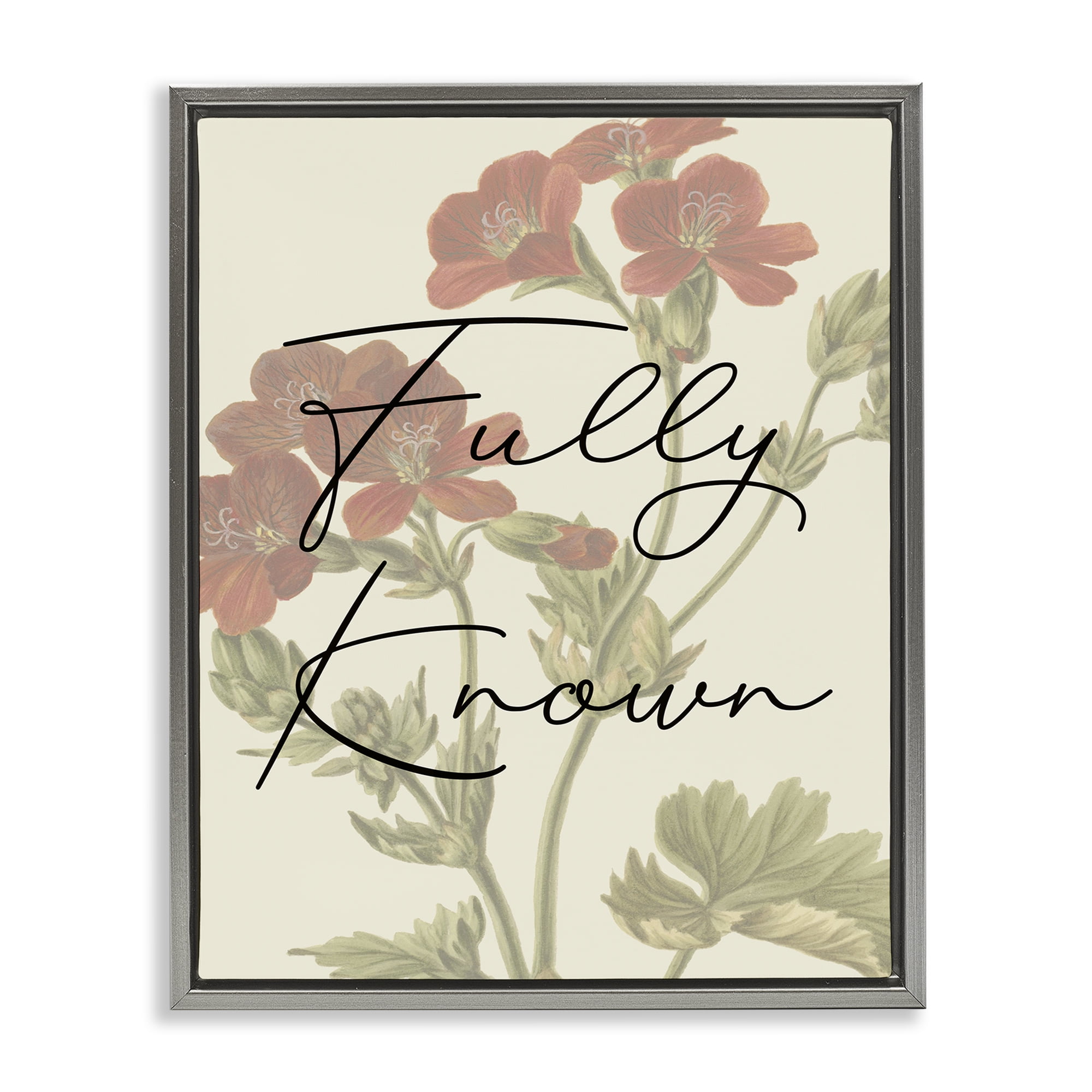 Stupell Industries Fully Known on Floral Plants & Flowers Painting Gray Floater Framed Canvas Art Print Wall Art, 17 x 21