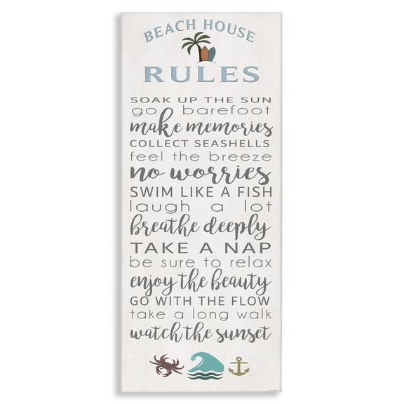 Stupell Industries Fun Activities Beach House Rules Signs and Rules Painting Wrapped Canvas Canvas Art Print Wall Art, 20 x 48