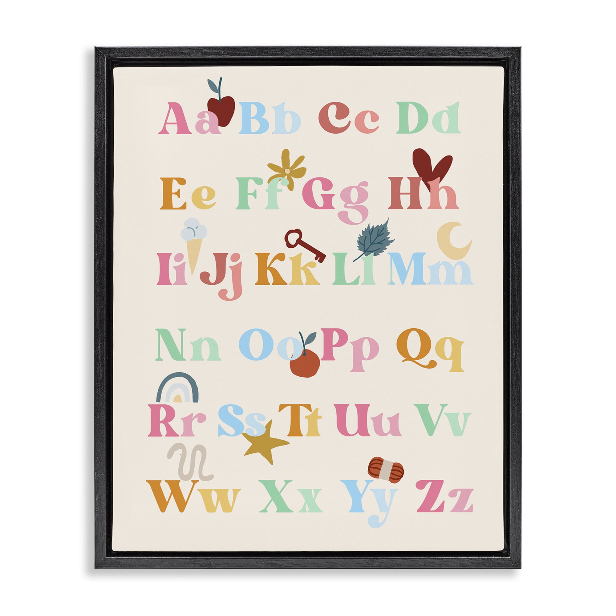Stupell Industries Fun Alphabet Chart Novelty Painting Black Floater Framed Art Print Wall Art, 25 x 31