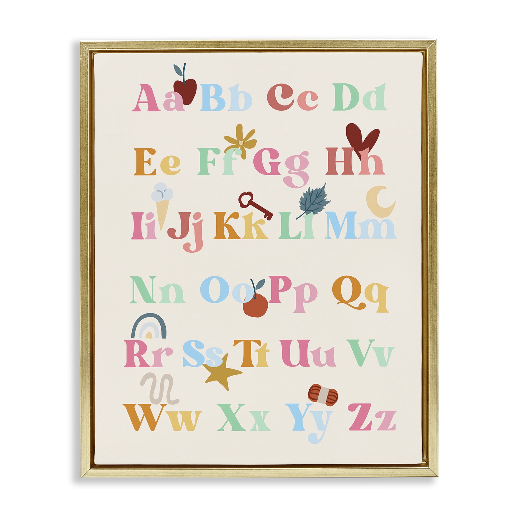 Stupell Industries Fun Alphabet Chart Novelty Painting Gold Floater Framed Art Print Wall Art, 17 x 21