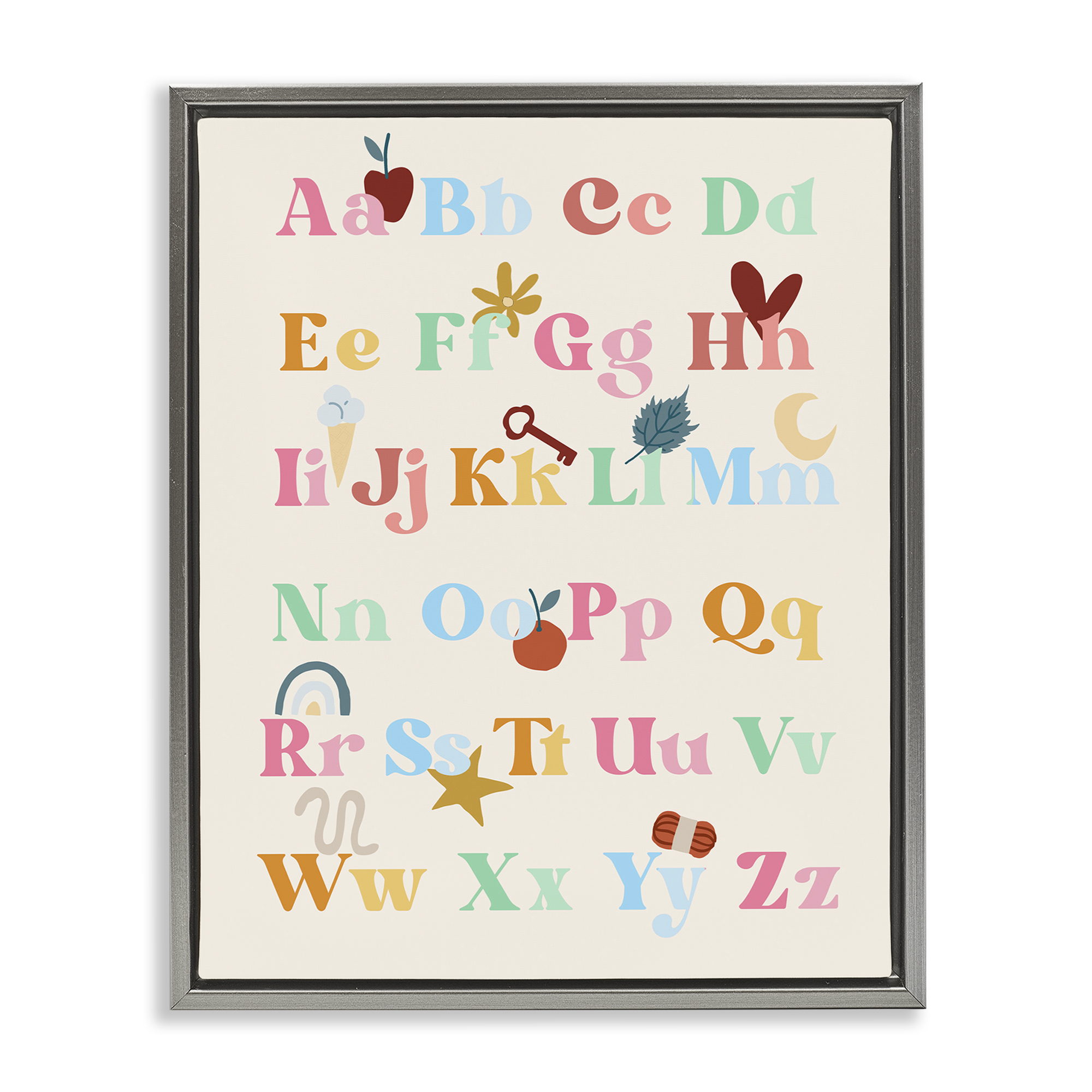Stupell Industries Fun Alphabet Chart Novelty Painting Gray Floater Framed Art Print Wall Art, 25 x 31