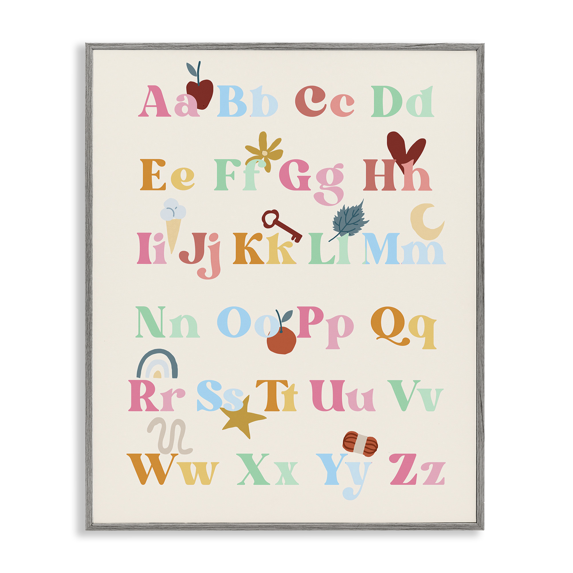 Stupell Industries Fun Alphabet Chart Novelty Painting Gray Framed Art Print Wall Art, 24 x 30