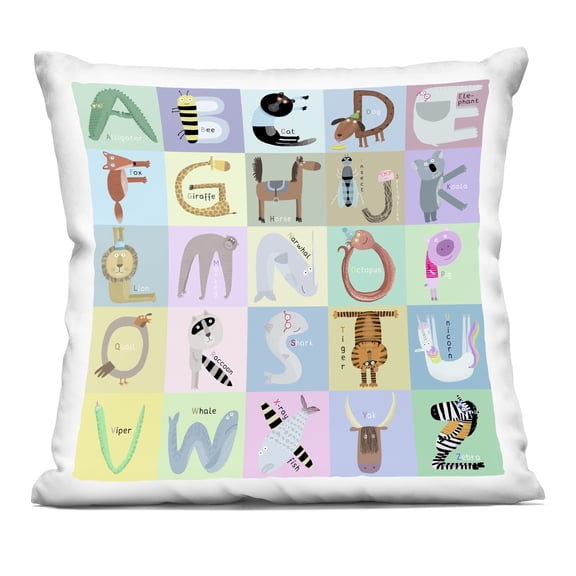 Stupell Industries Fun Animals Educational Letters Decorative Printed Throw Pillow, design by Carla Daly