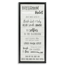 Stupell Industries Fun Bathroom Rules Sign Abstract Painting Black Floater Framed Canvas Art Print Wall Art, 11 x 25