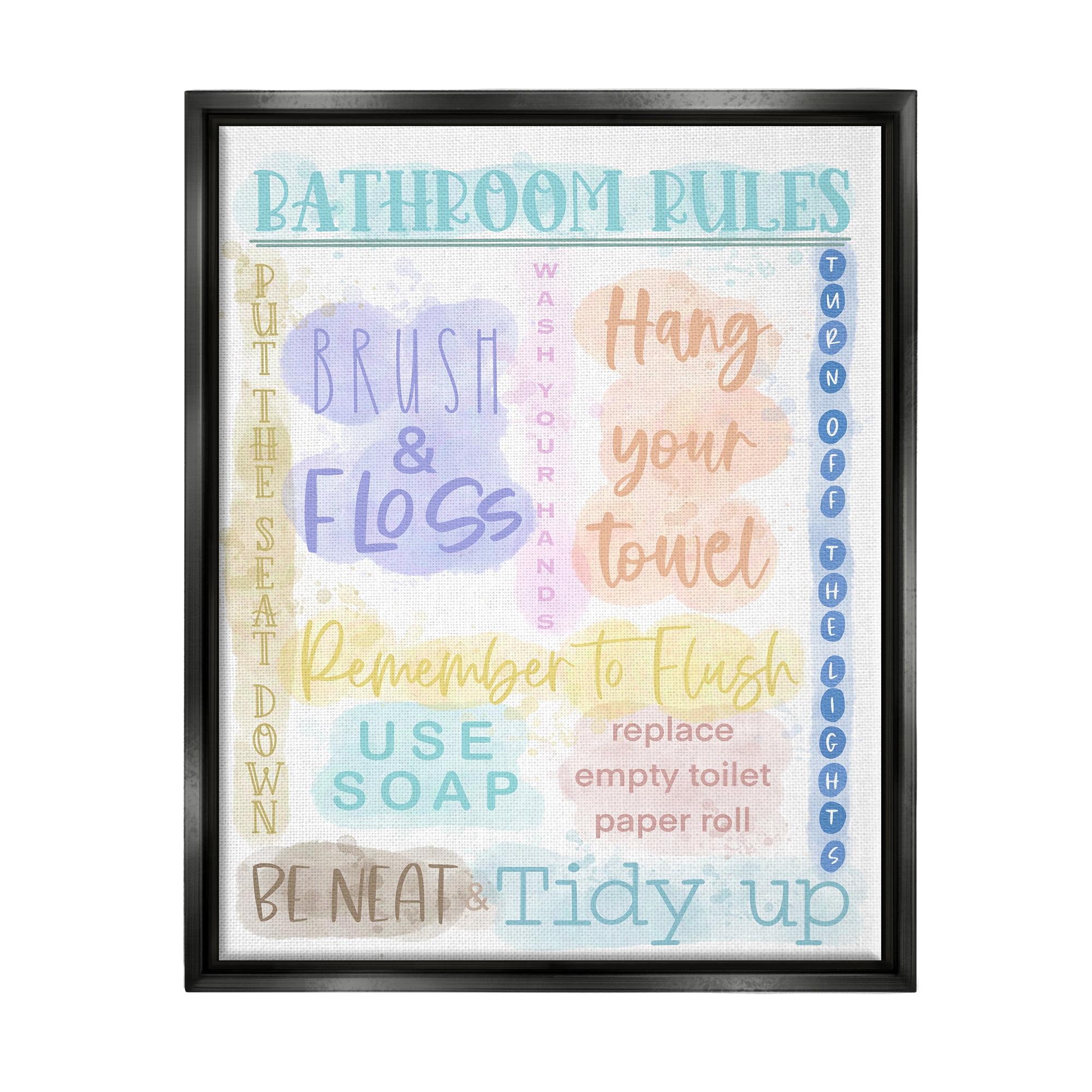 Stupell Industries Fun Bathroom Rules Typography Painting Black Floater Framed Canvas Art Print Wall Art, 25 x 31