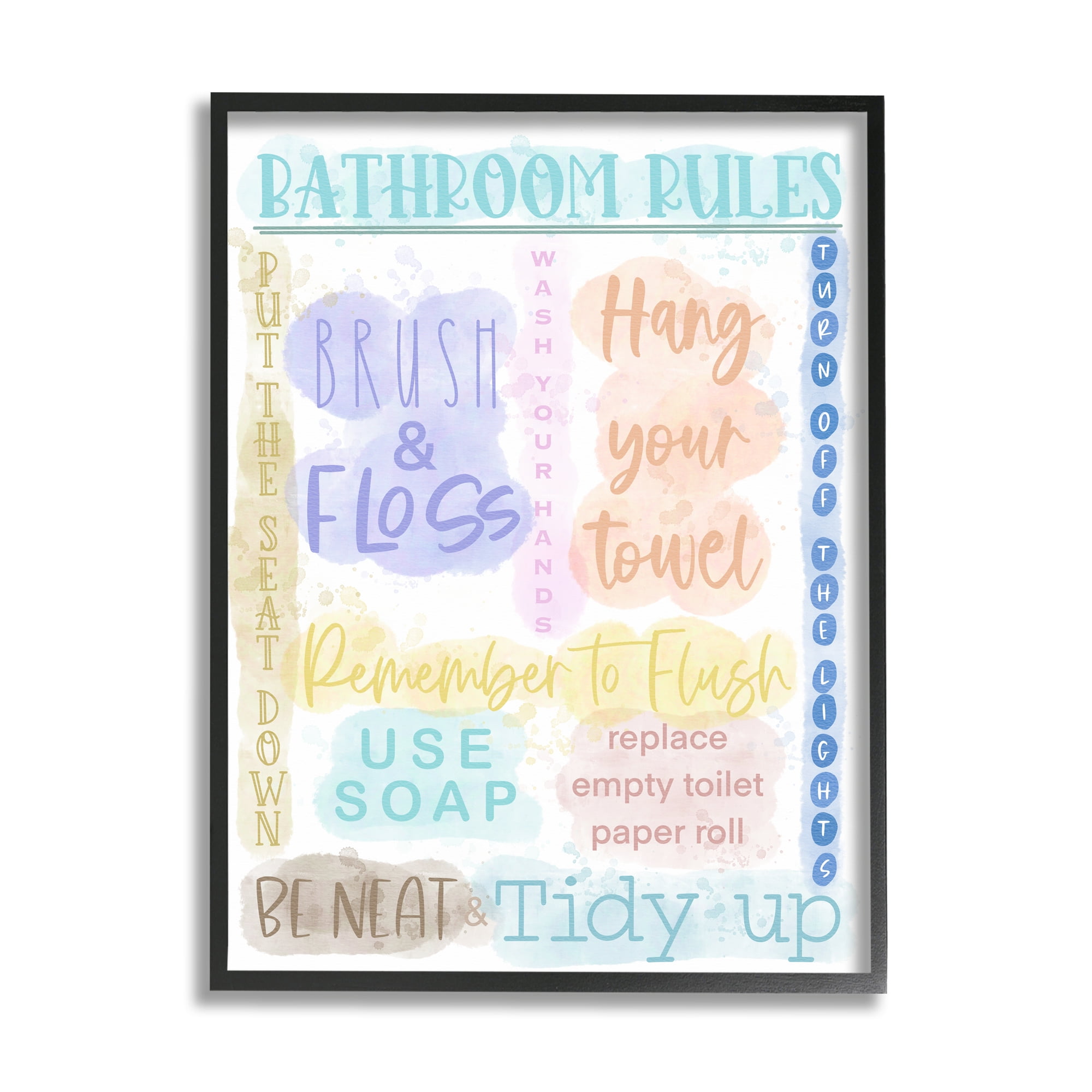 Stupell Industries Fun Bathroom Rules Typography Painting Black Framed Art Print Wall Art, 24 x 30