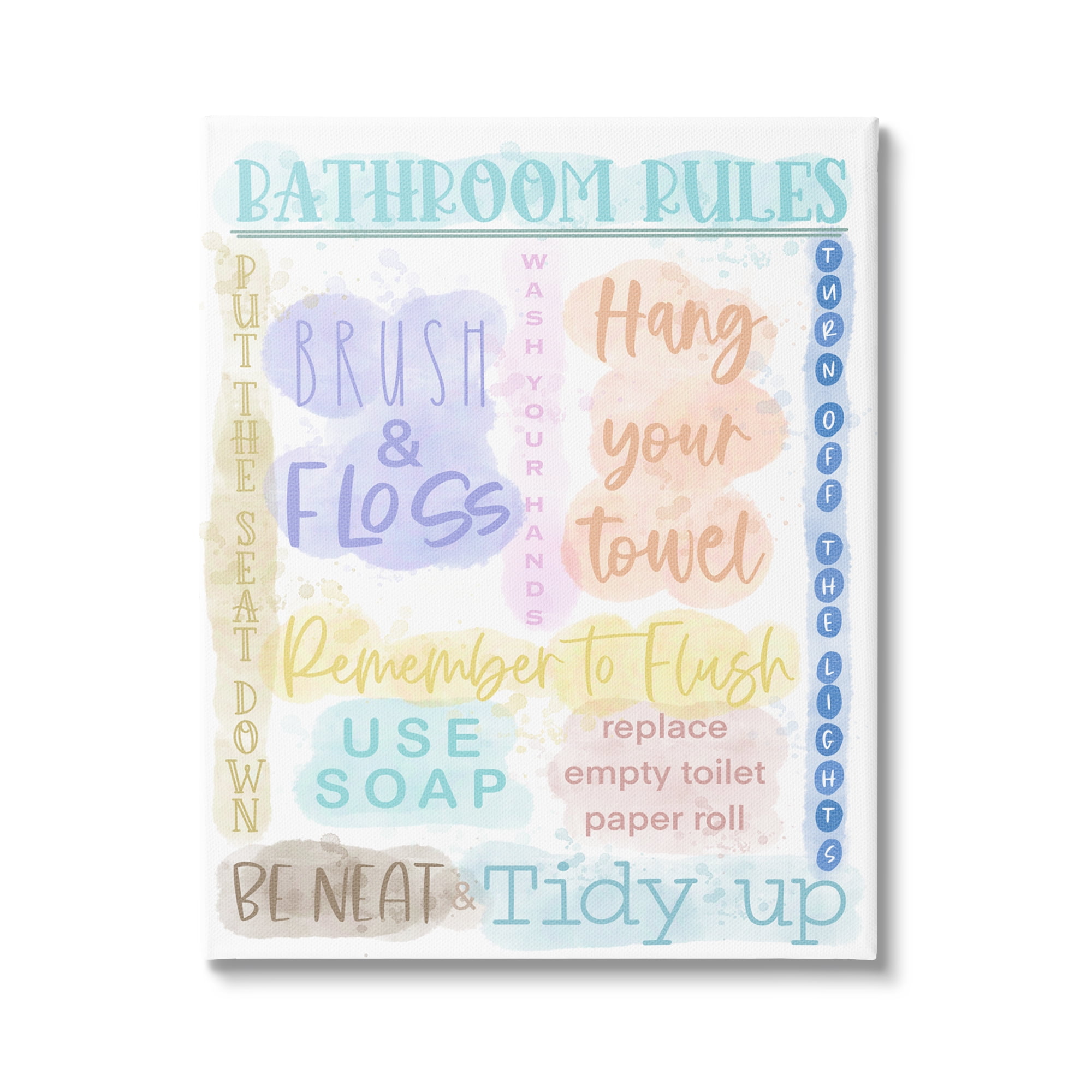 Stupell Industries Fun Bathroom Rules Typography Painting Gallery Wrapped Canvas Art Print Wall Art, 30 x 40