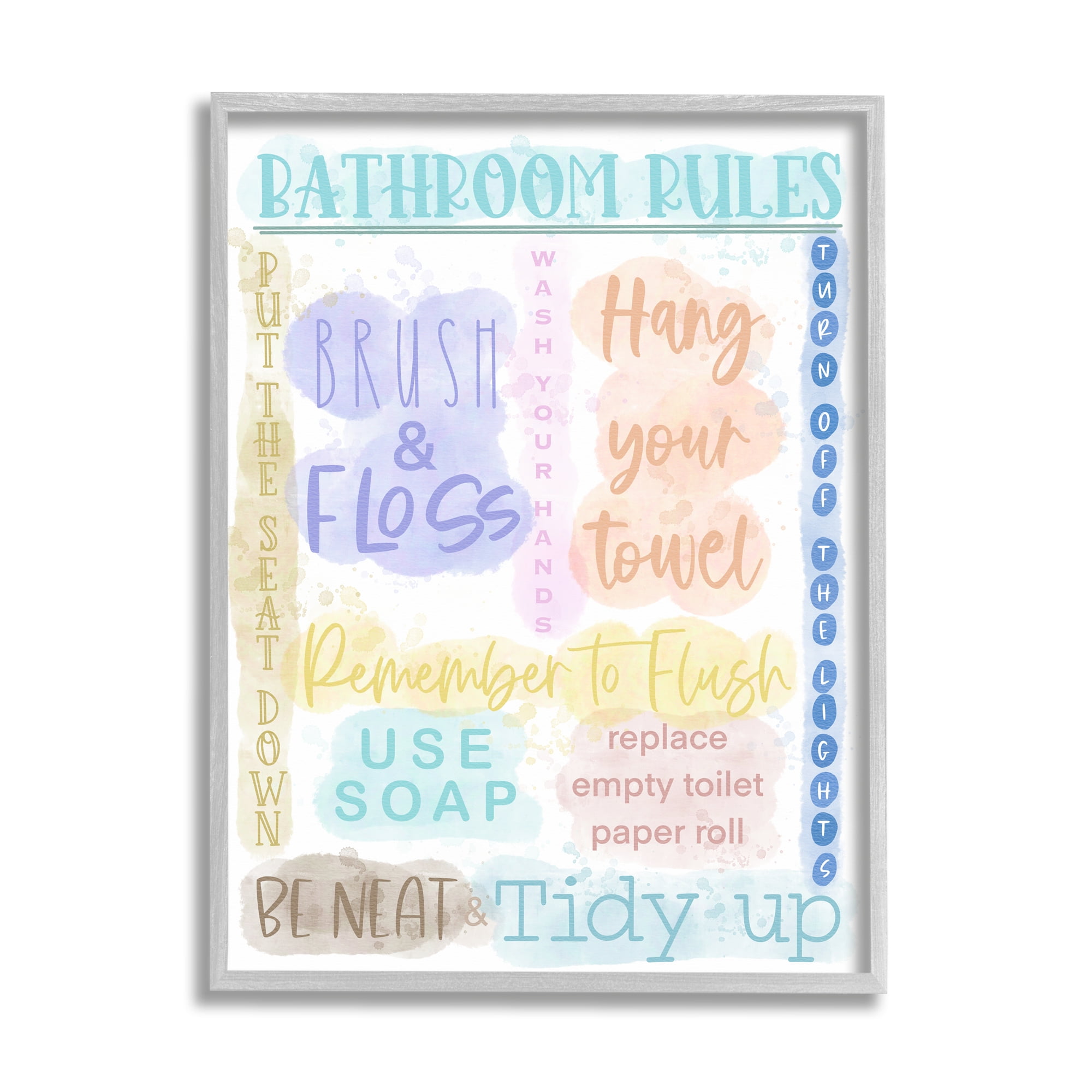 Stupell Industries Fun Bathroom Rules Typography Painting Gray Framed Art Print Wall Art, 16 x 20