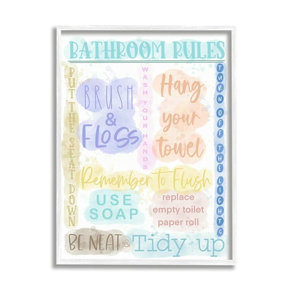 Stupell Industries Fun Bathroom Rules Typography Painting White Framed Art Print Wall Art, 11 x 14
