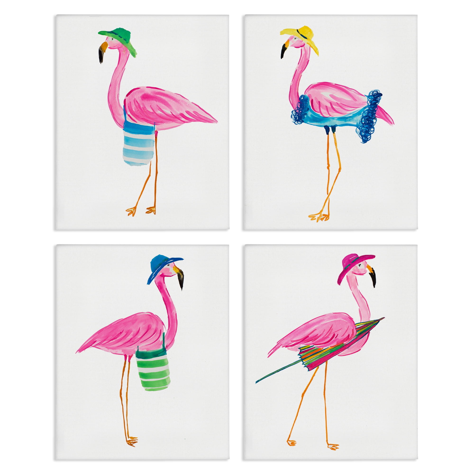 Stupell Industries Fun Beach Flamingos Nautical & Beach Painting Wrapped Canvas Art Print Wall Art, 16 x 20, Set of 4