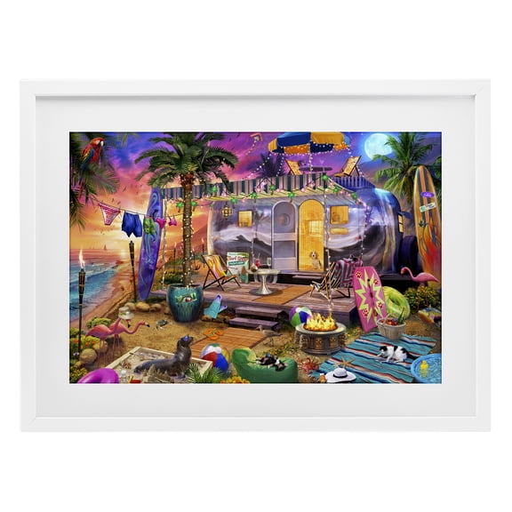 Stupell Industries Fun Beach Vacation Camper White Framed Print Under Glass, design by Jeff Haynie